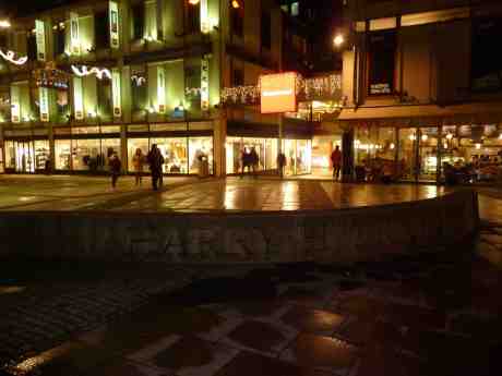 Harry Hjörnes Plats en regnig kväll. Torsdag 21 november 2013 kl 19:23.