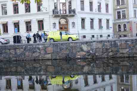 Behjärtansvärda Svenska Djurambulansen tar hand om skadad fågel på Stora Nygatan. Torsdag 25 september 2014 kl 18:29.